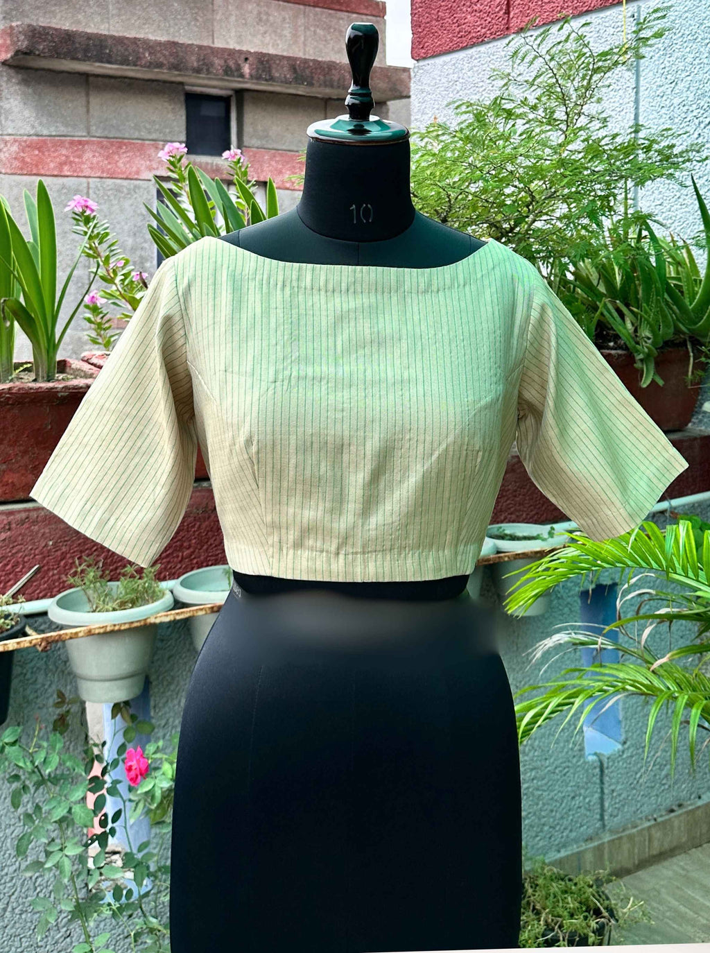 Pure Handloom Kosa Cream white Boat Neck Blouse