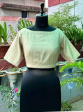 Pure Handloom Kosa Cream white Boat Neck Blouse