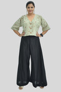 Pure Handloom Cotton Linen Earthy Green Color Hand embroidered Top