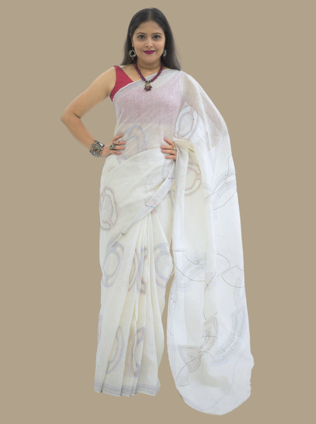 Pure Handloom White Linen Saree