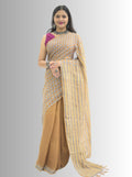Pure Handloom Linen Brown Handblock Print Saree
