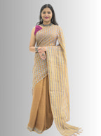 Pure Handloom Linen Brown Handblock Print Saree