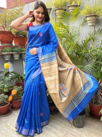 Pure Handloom And Beige ghicha tussar silk Saree