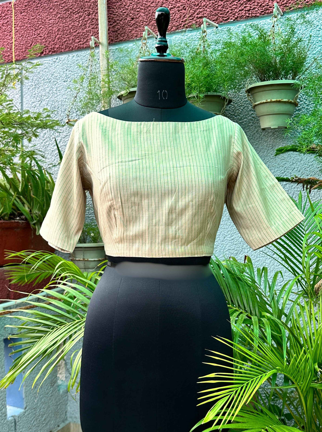 Pure Handloom Kosa Silk Cream Boat Neck Blouse