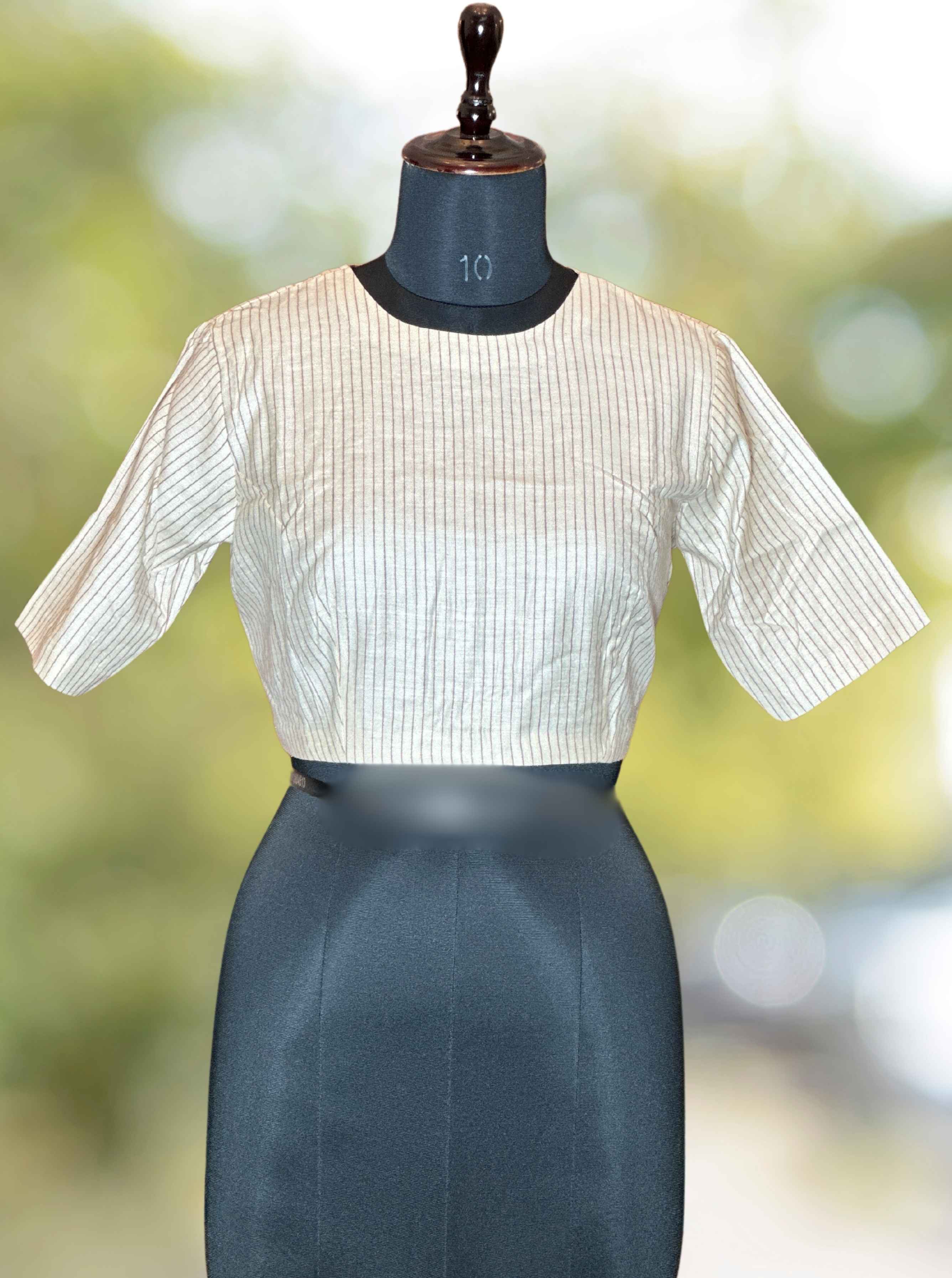 Pure Handloom Kosa Silk off white round Neck Blouse
