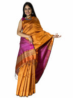 Pure handloom Orange &Pink tussar saree with Jamdani work