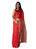 Pure handloom Orange Tussar Silk Saree with Jamdani work