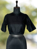 Pure Handloom Kosa Silk Black solid Boat Neck Blouse
