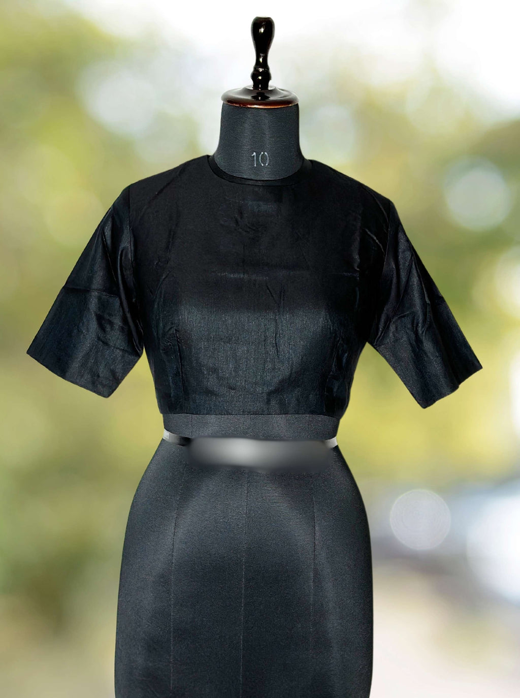 Pure Handloom Kosa Silk Black solid Round Neck Blouse