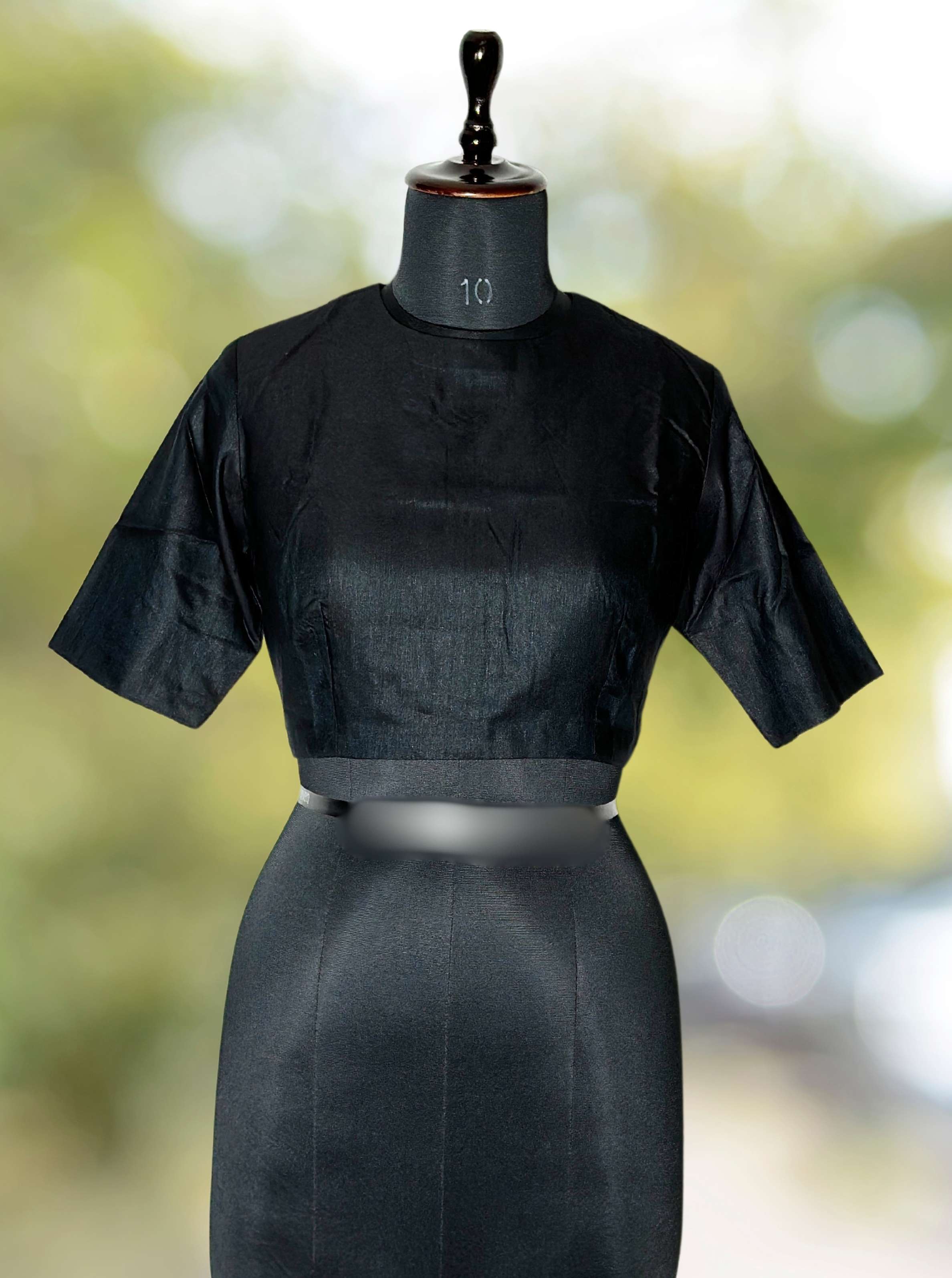 Pure Handloom Kosa Silk Black solid Round Neck Blouse