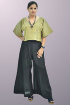 Pure Handloom Cotton Olive Green Color Dual Shade with Patch Work Top