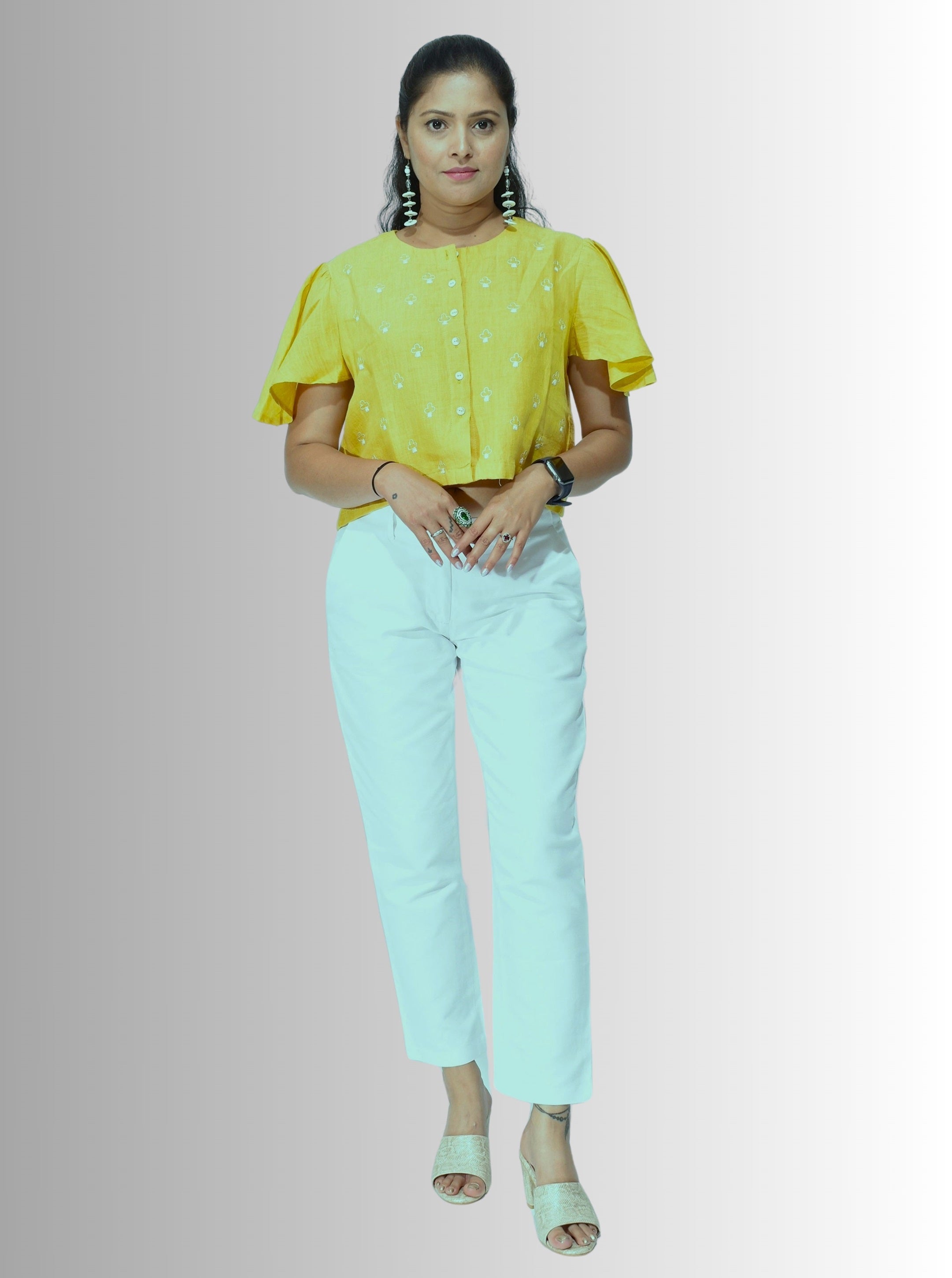 Pure Handloom Linen Haldi Yellow Hand-Embroidered Top
