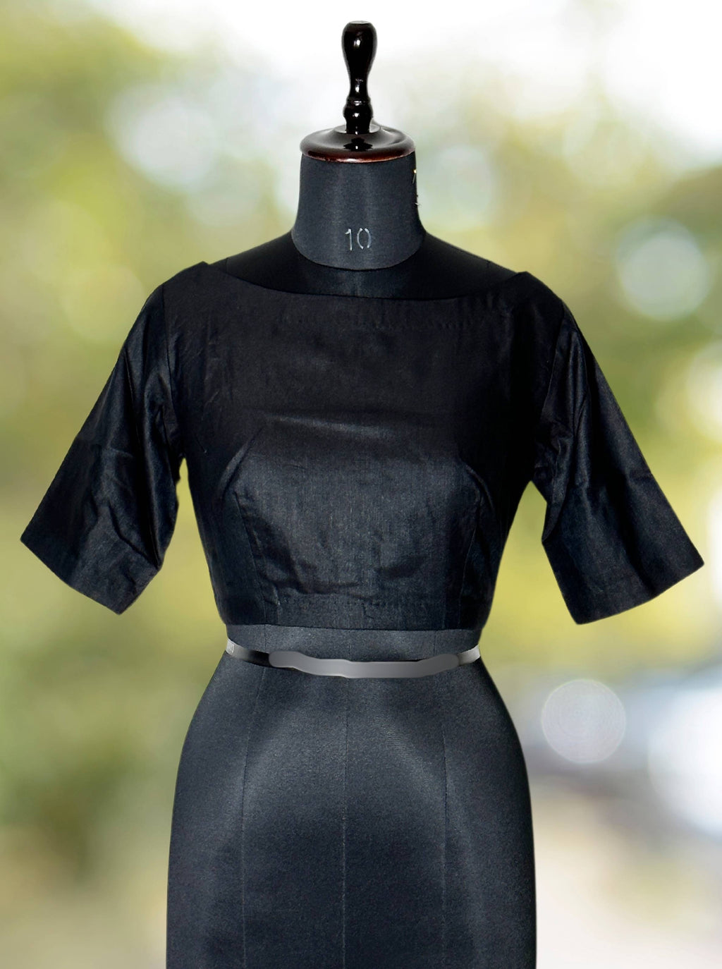 Pure Handloom Kosa Silk Black solid Boat Neck Blouse
