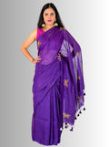 handloom linen with blouse purple hand embroidered saree with butterfly motif
