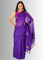 handloom linen with blouse purple hand embroidered saree with butterfly motif