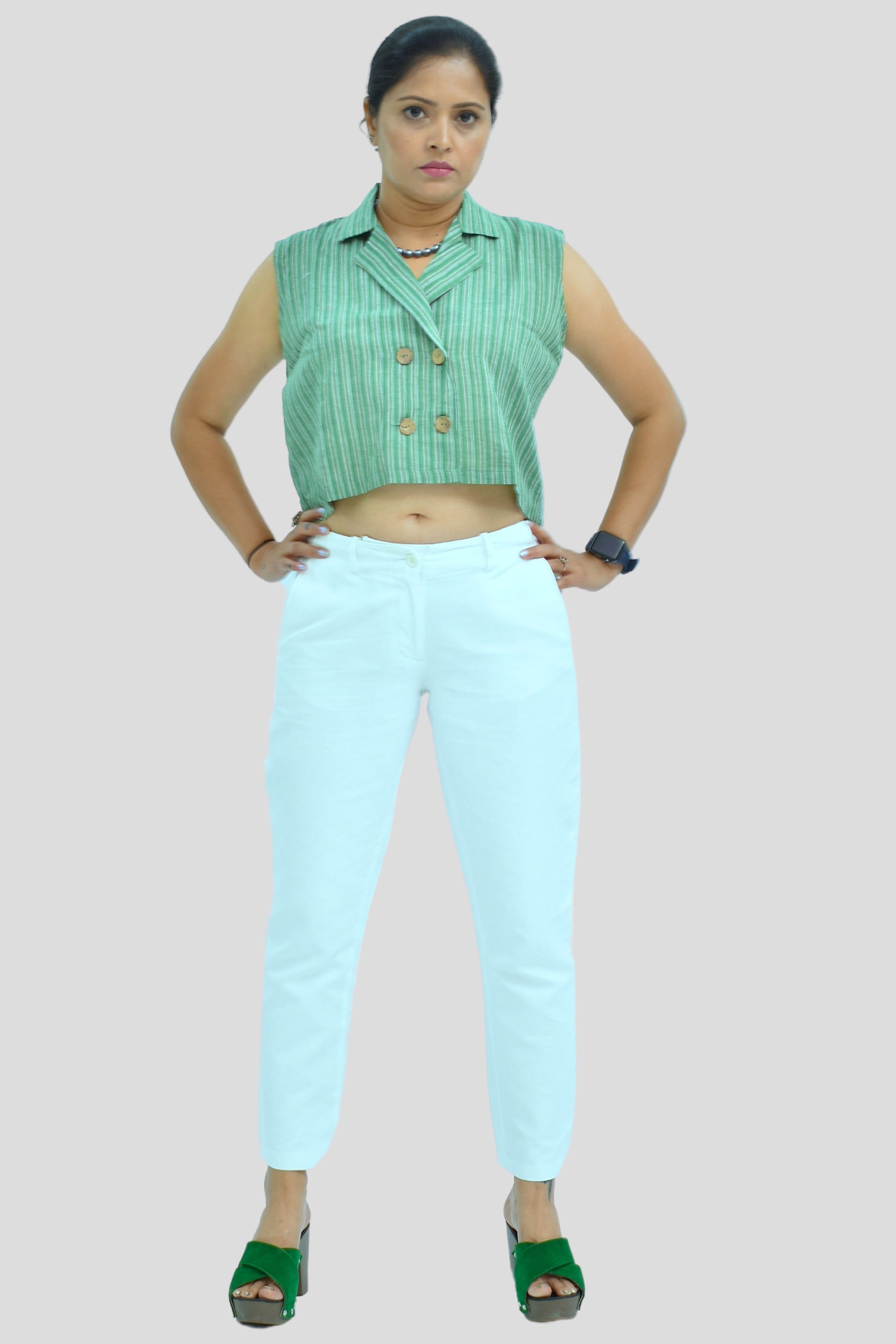 Pure Handloom Cotton Green Color Top