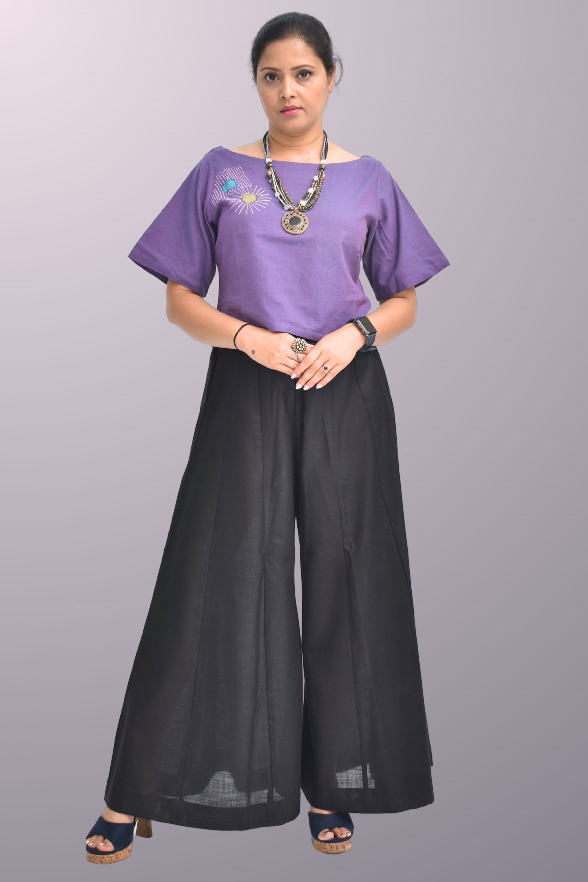 Pure Handloom Cotton Purple Color with Thread Hand Emboidary Top