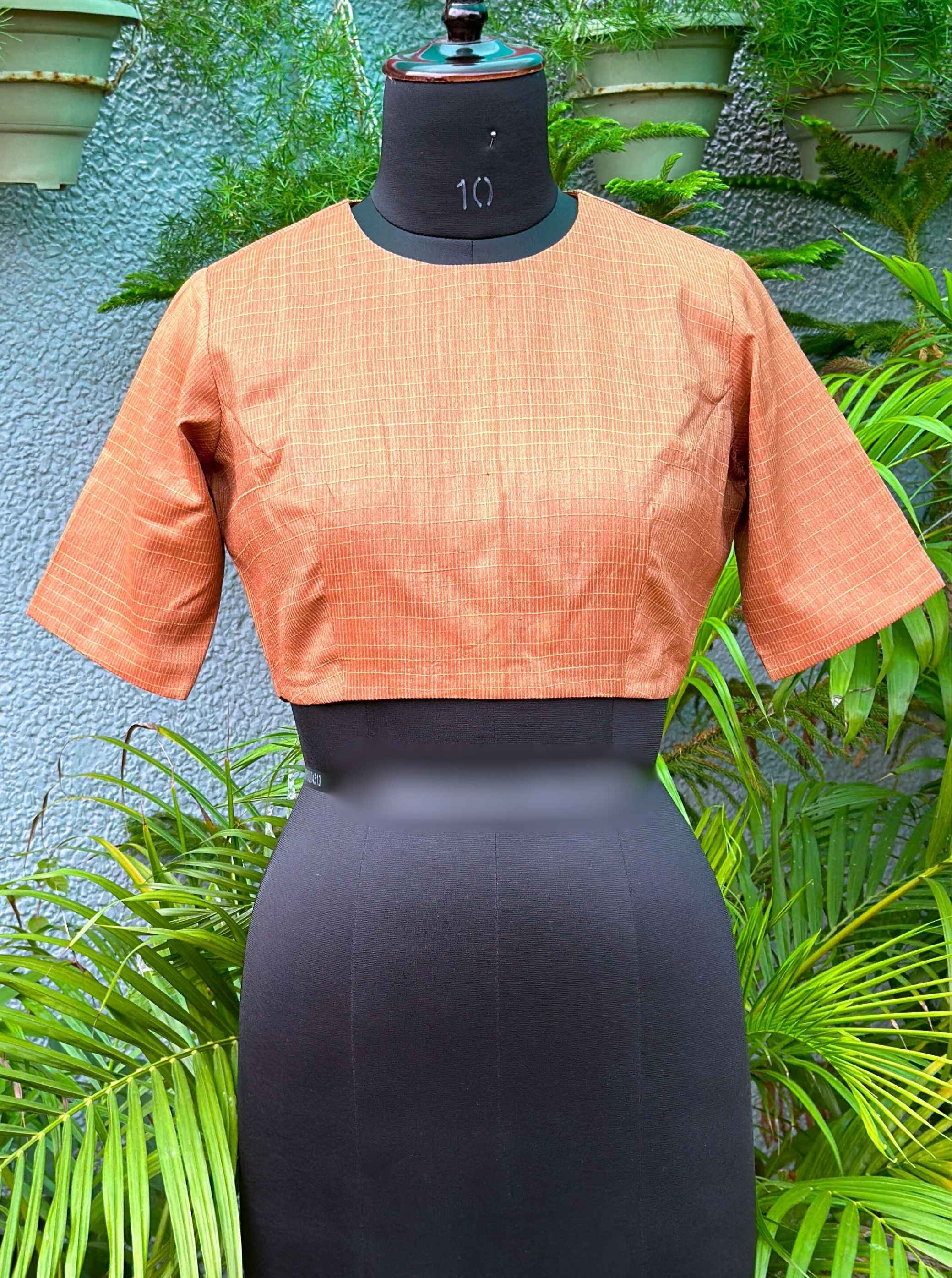 Pure Handloom Kosa Silk Copper colour round Neck Blouse