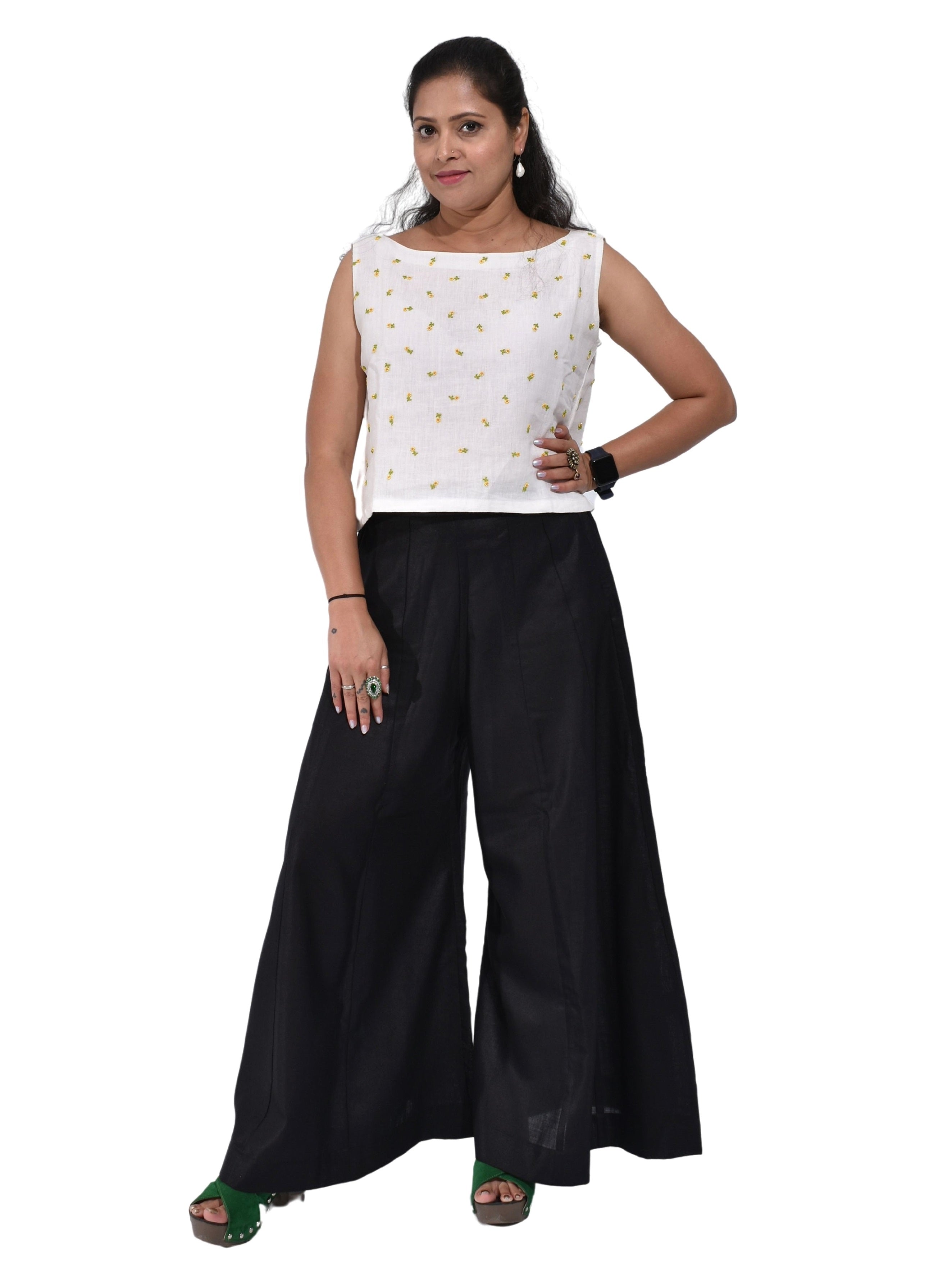 Pure Handloom Linen White Hand embroidered Top