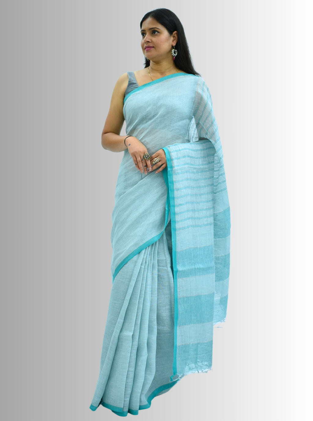 Pure Handloom Linen Sky Blue Saree