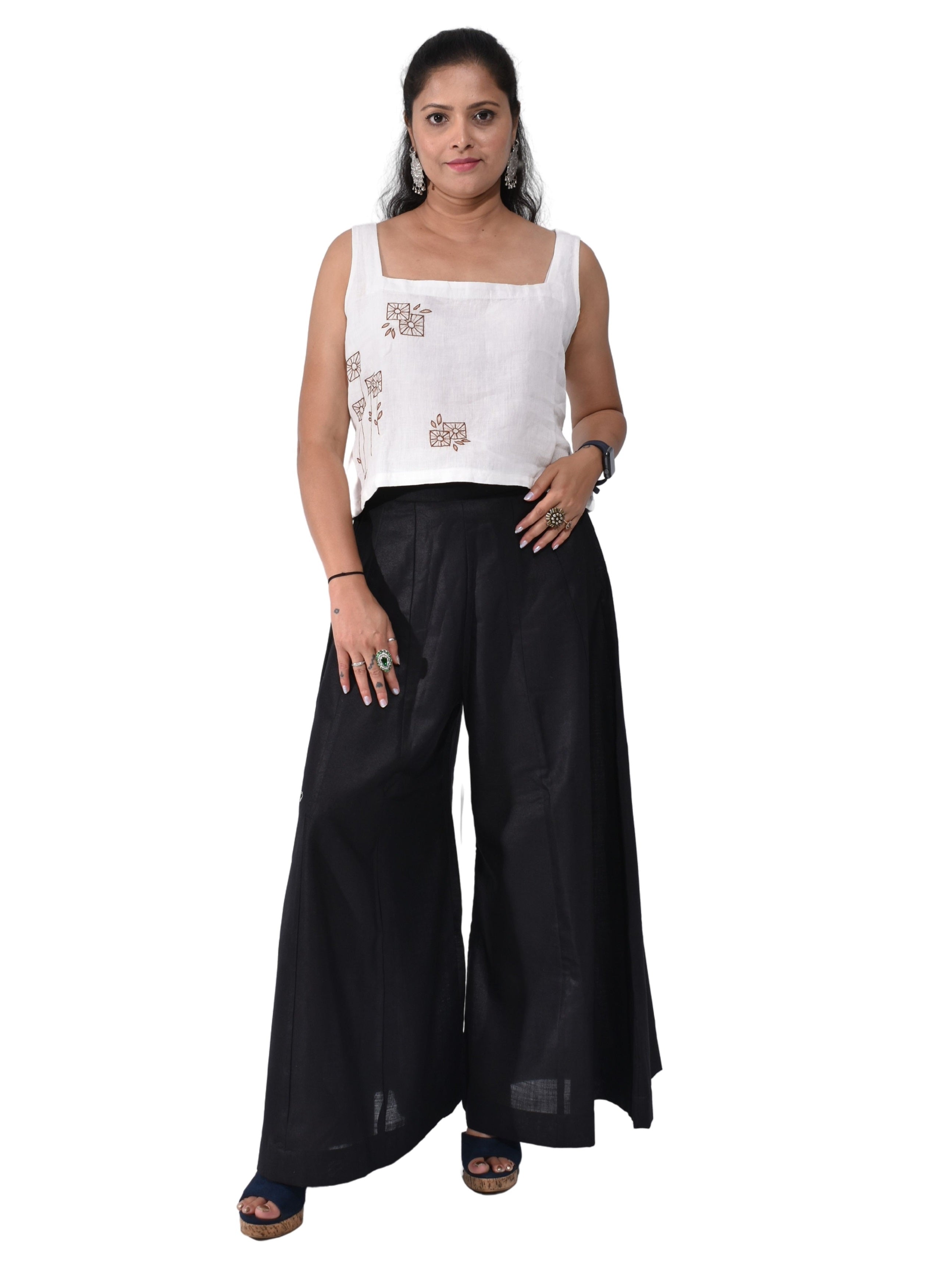 Pure Handloom Linen White Hand embroidered Top