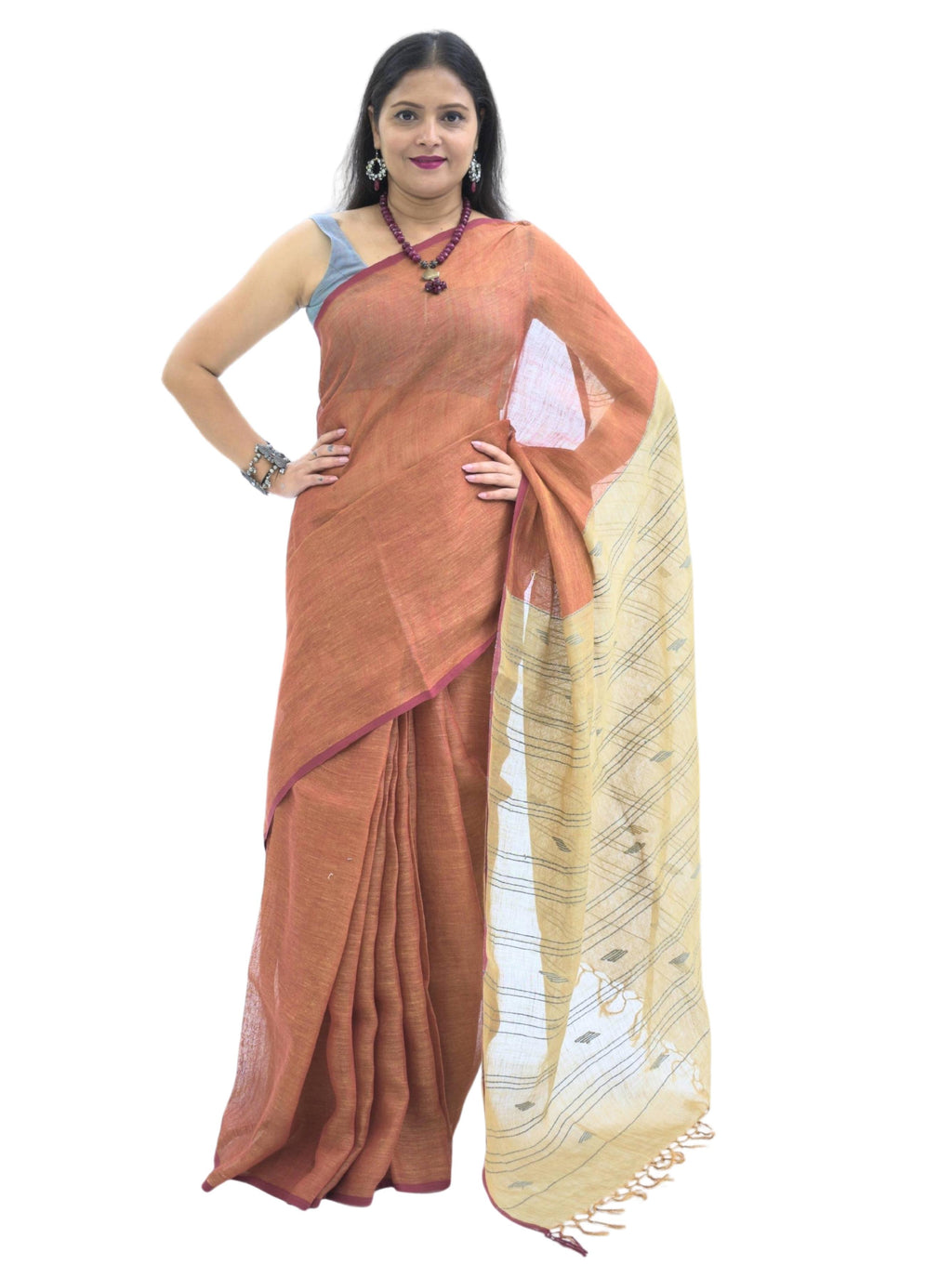 Pure Handloom Brown Linen Saree