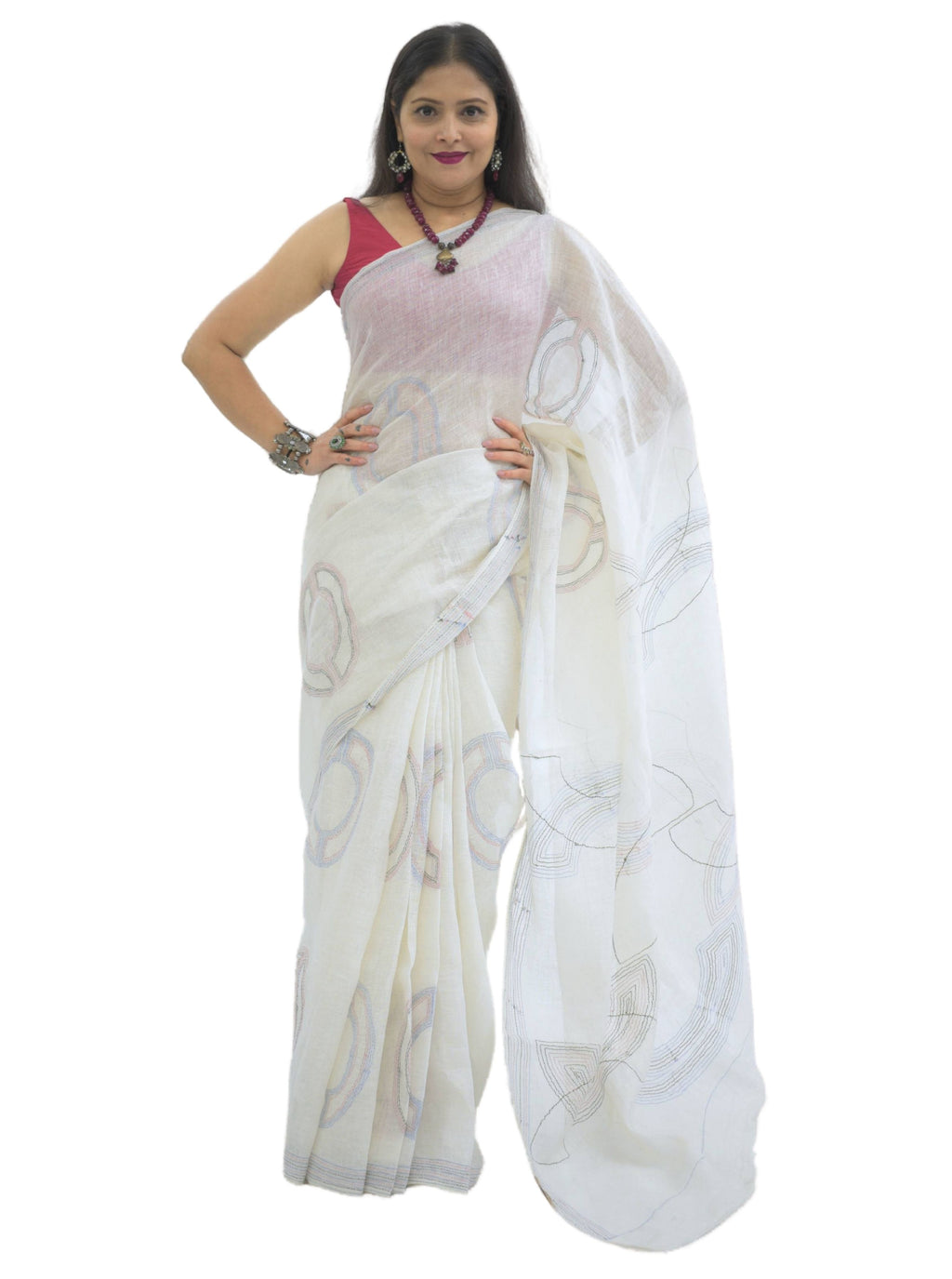 Pure Handloom White Linen Saree