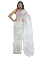 Pure Handloom White Linen Saree