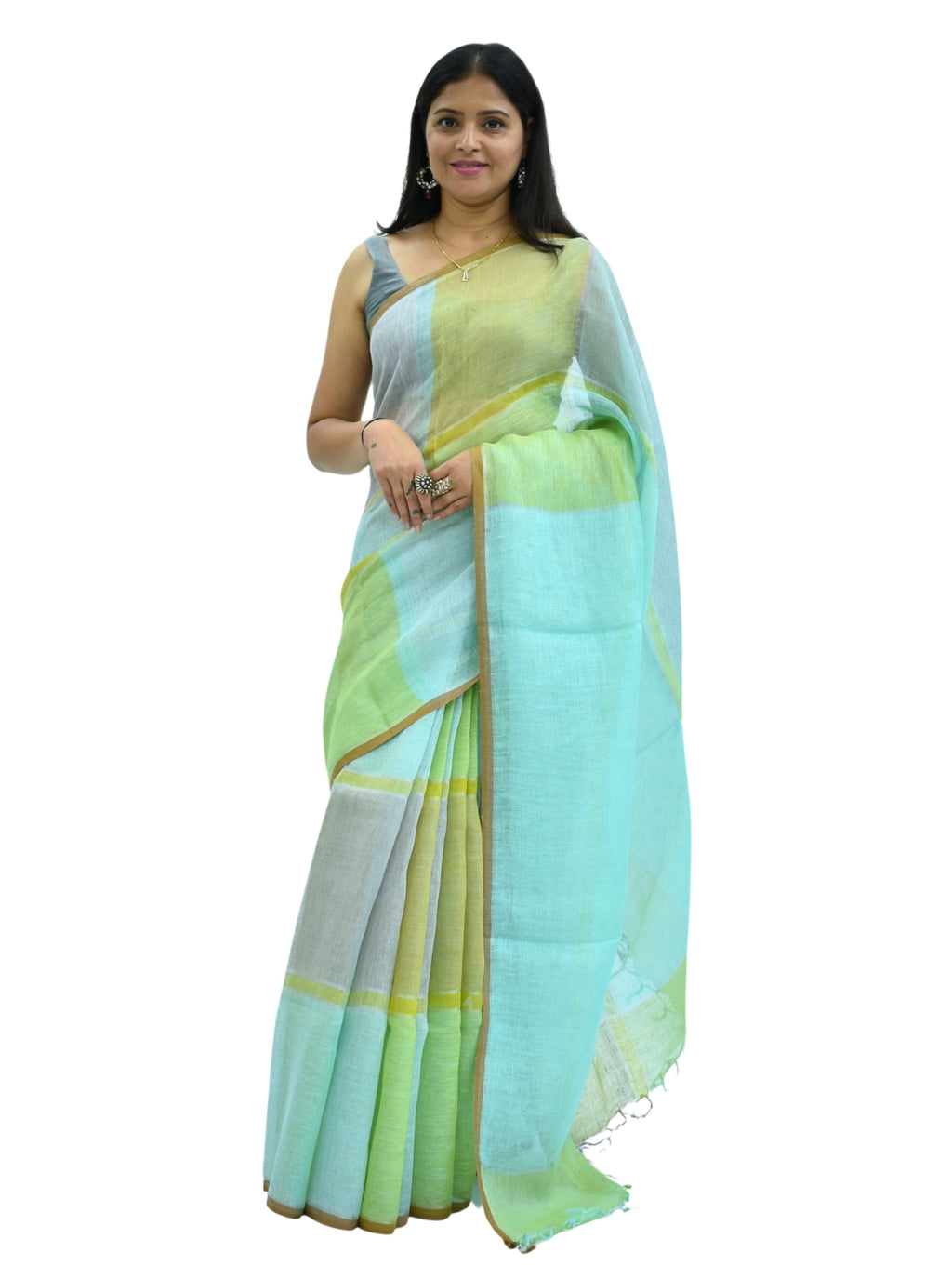 Pure Handloom Linen Multicolor Check Saree