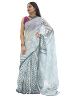 Pure Handloom White & Grey Shibori Linen Saree