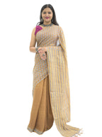 Pure Handloom Linen Brown Handblock Print Saree