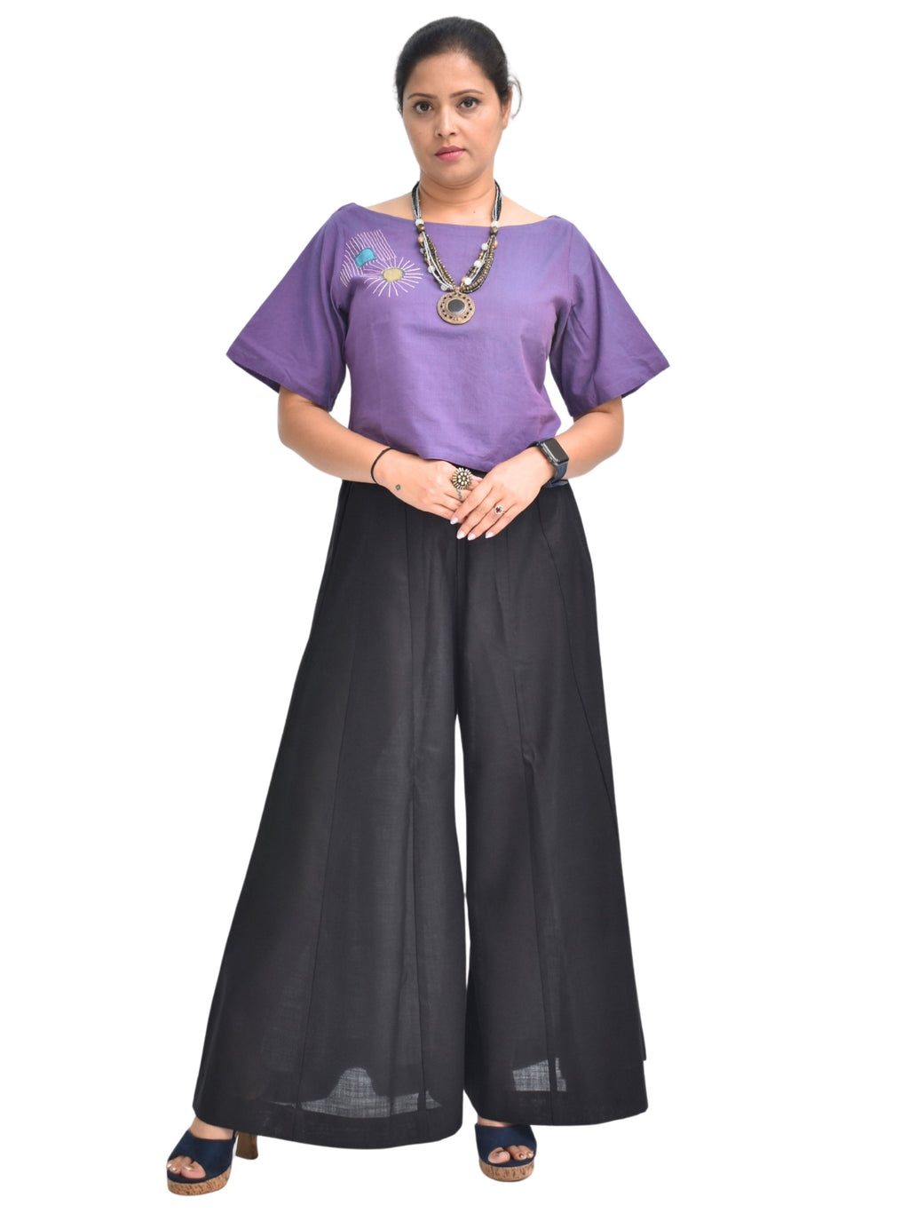 Pure Handloom Cotton Purple Color with Thread Hand Emboidary Top