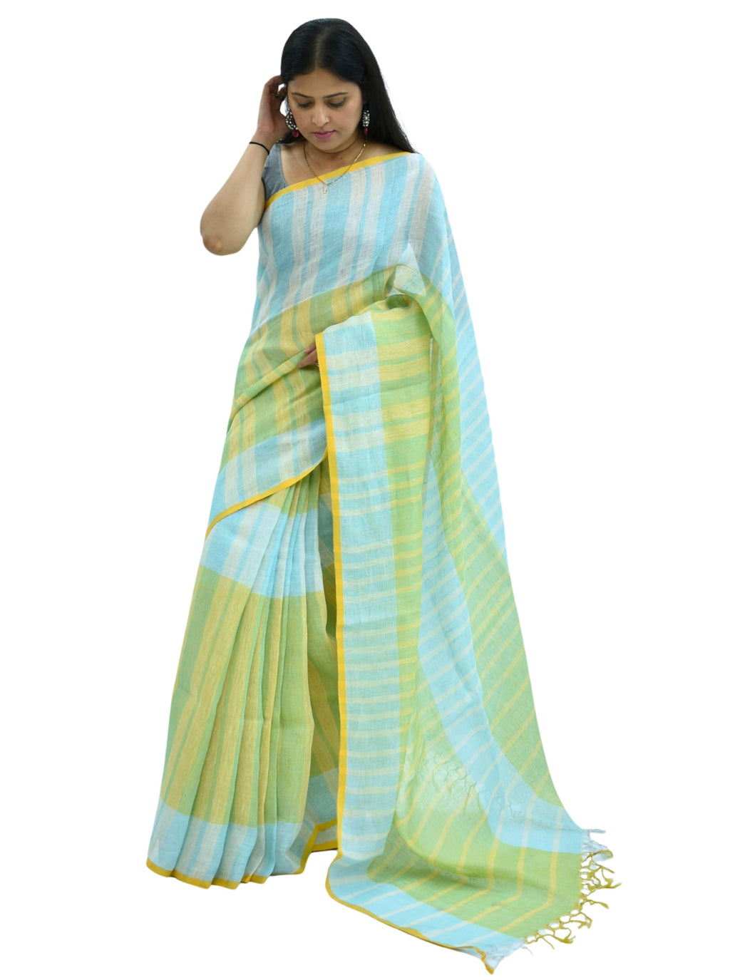 Pure Handloom Linen Multicolor Saree