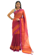 Pure Handloom Red & Orange Linen Saree (Copy)