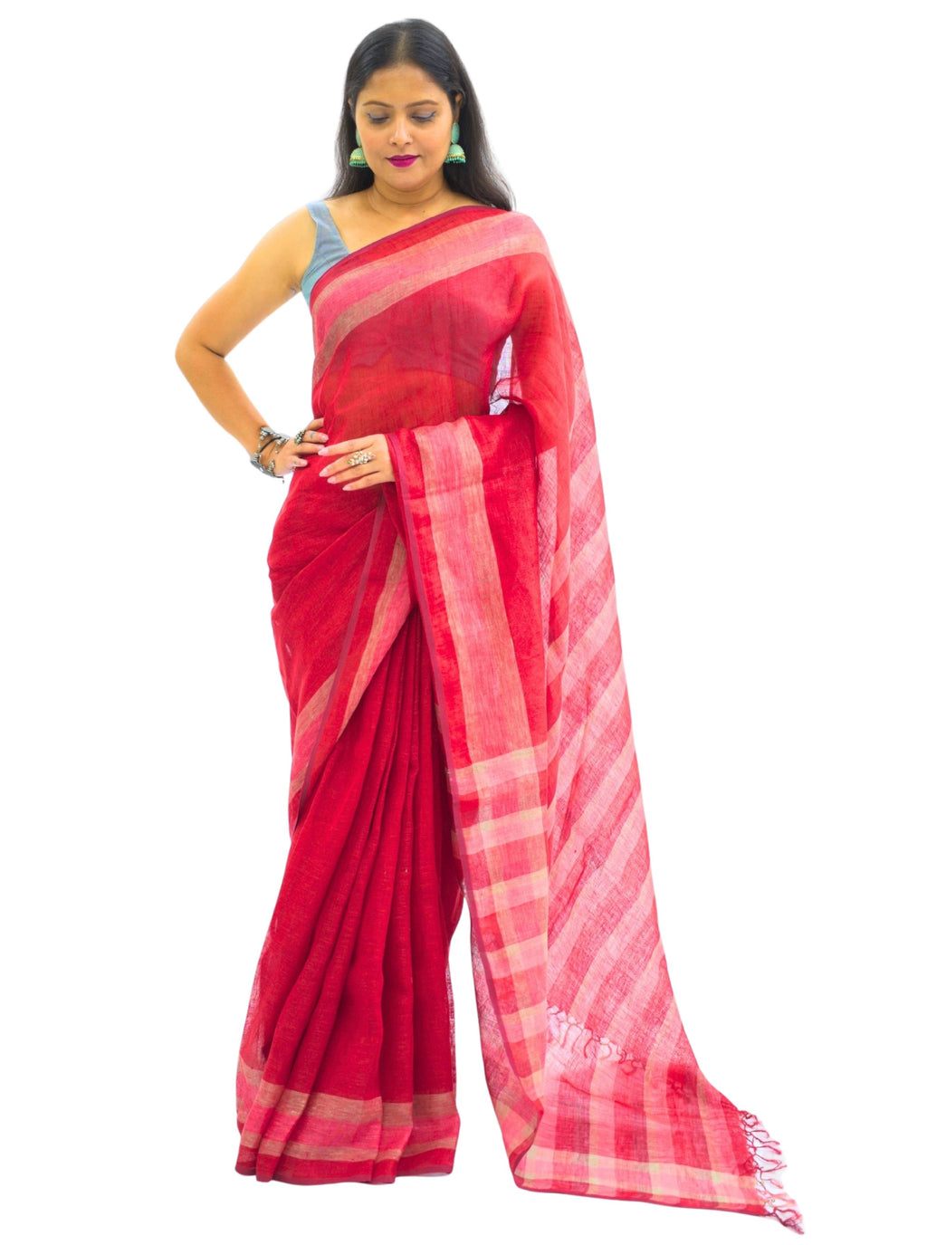 Pure Handloom Red Linen Saree