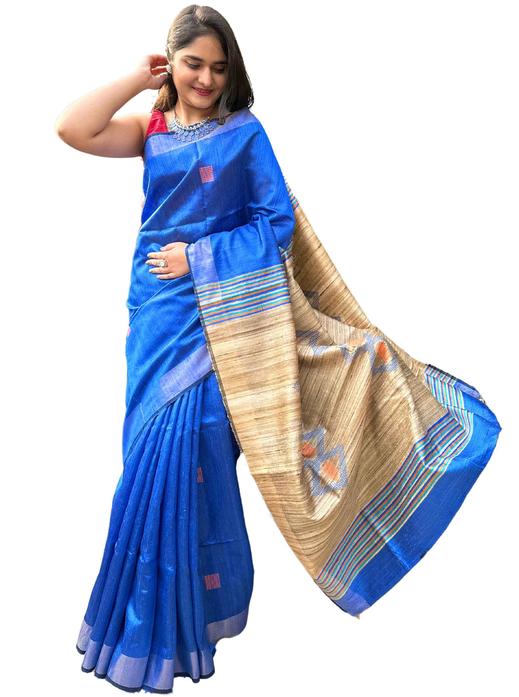Pure Handloom And Beige ghicha tussar silk Saree