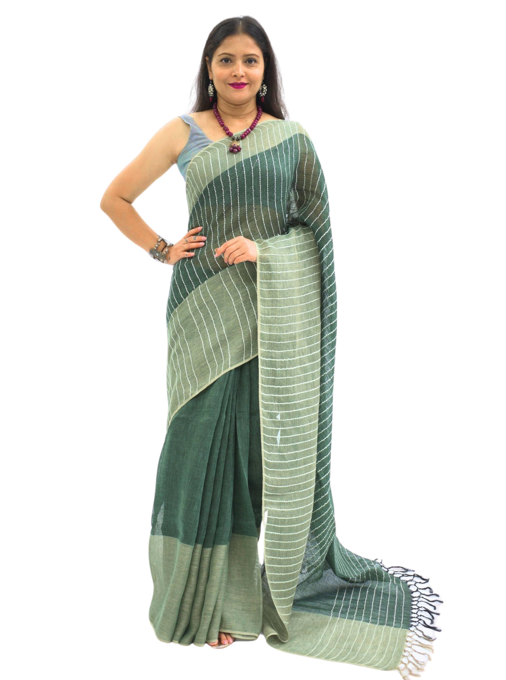 Pure Handloom Green Linen Saree