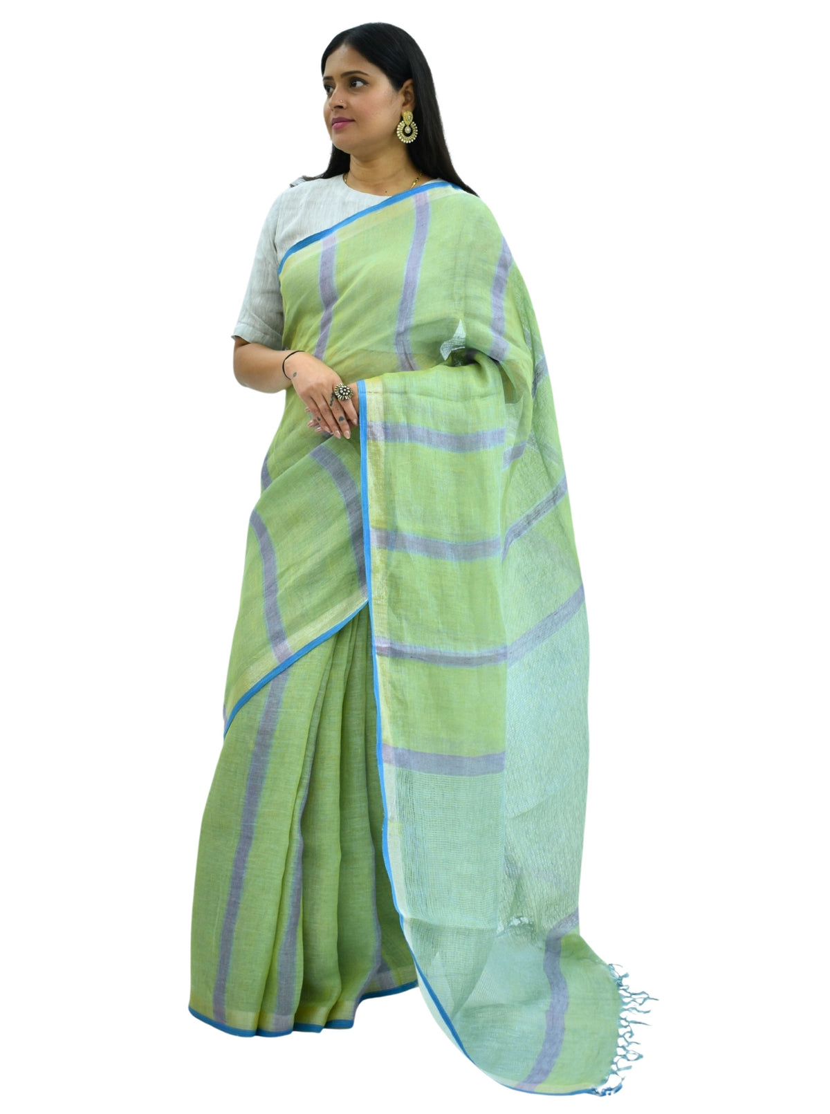 Pure Handloom Brown Linen Saree
