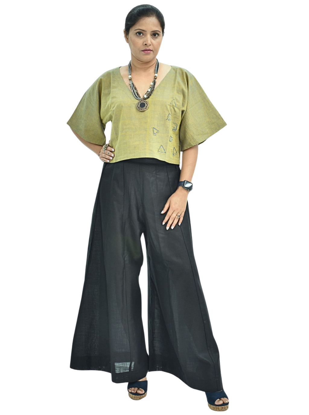 Pure Handloom Cotton Olive Green Color Dual Shade with Patch Work Top