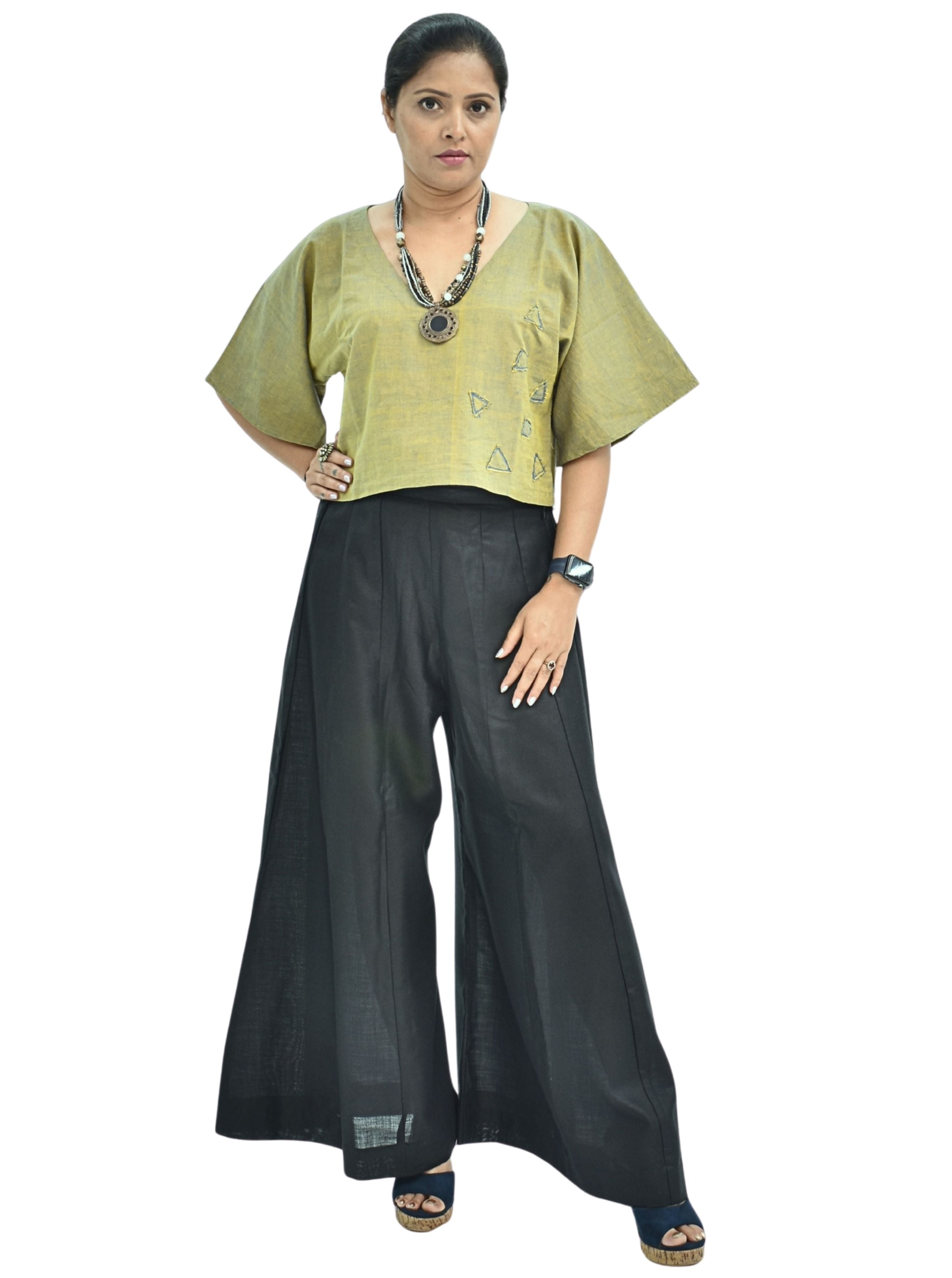 Pure Handloom Cotton Olive Green Color Dual Shade with Patch Work Top