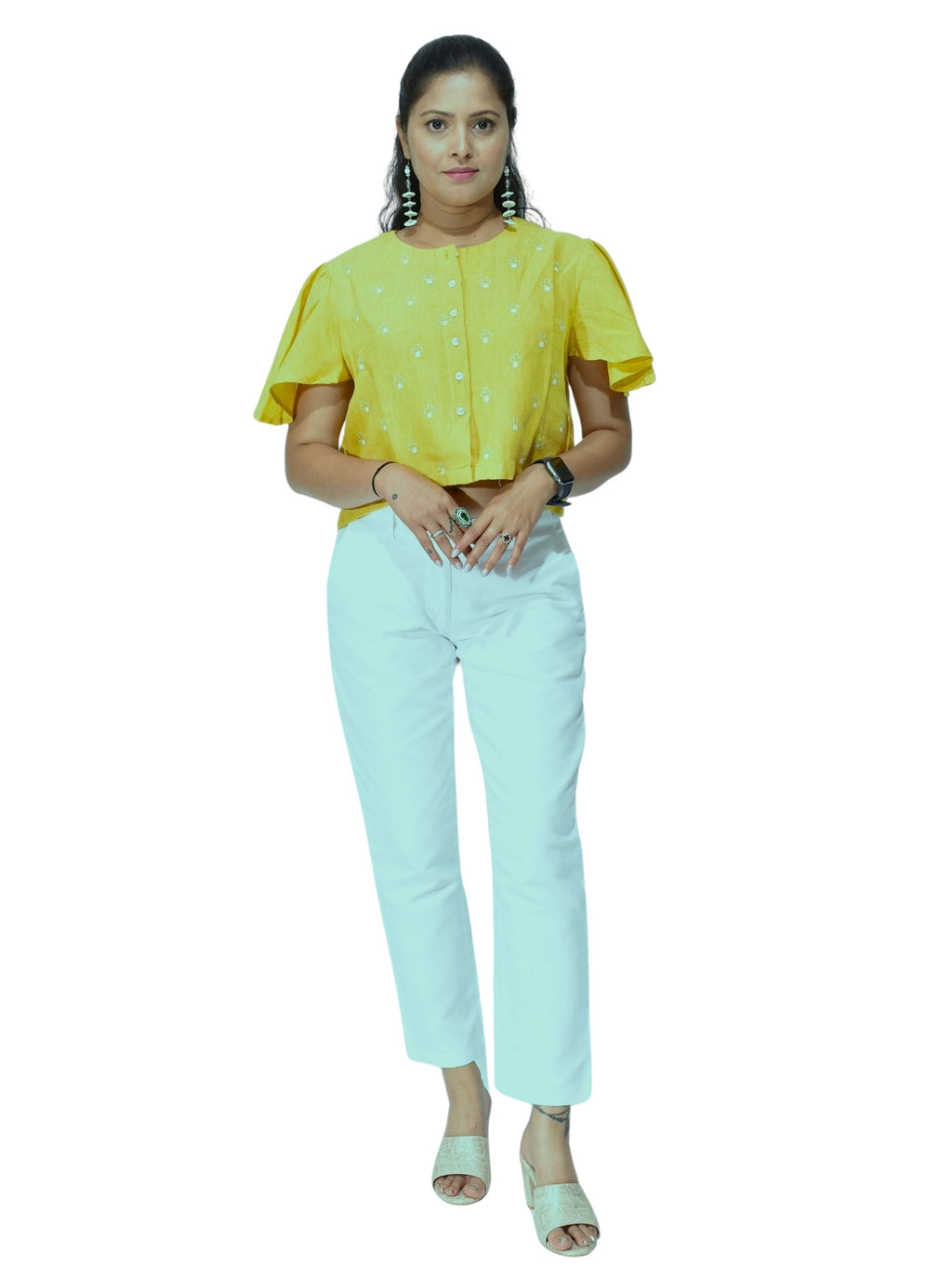 Pure Handloom Linen Haldi Yellow Hand-Embroidered Top