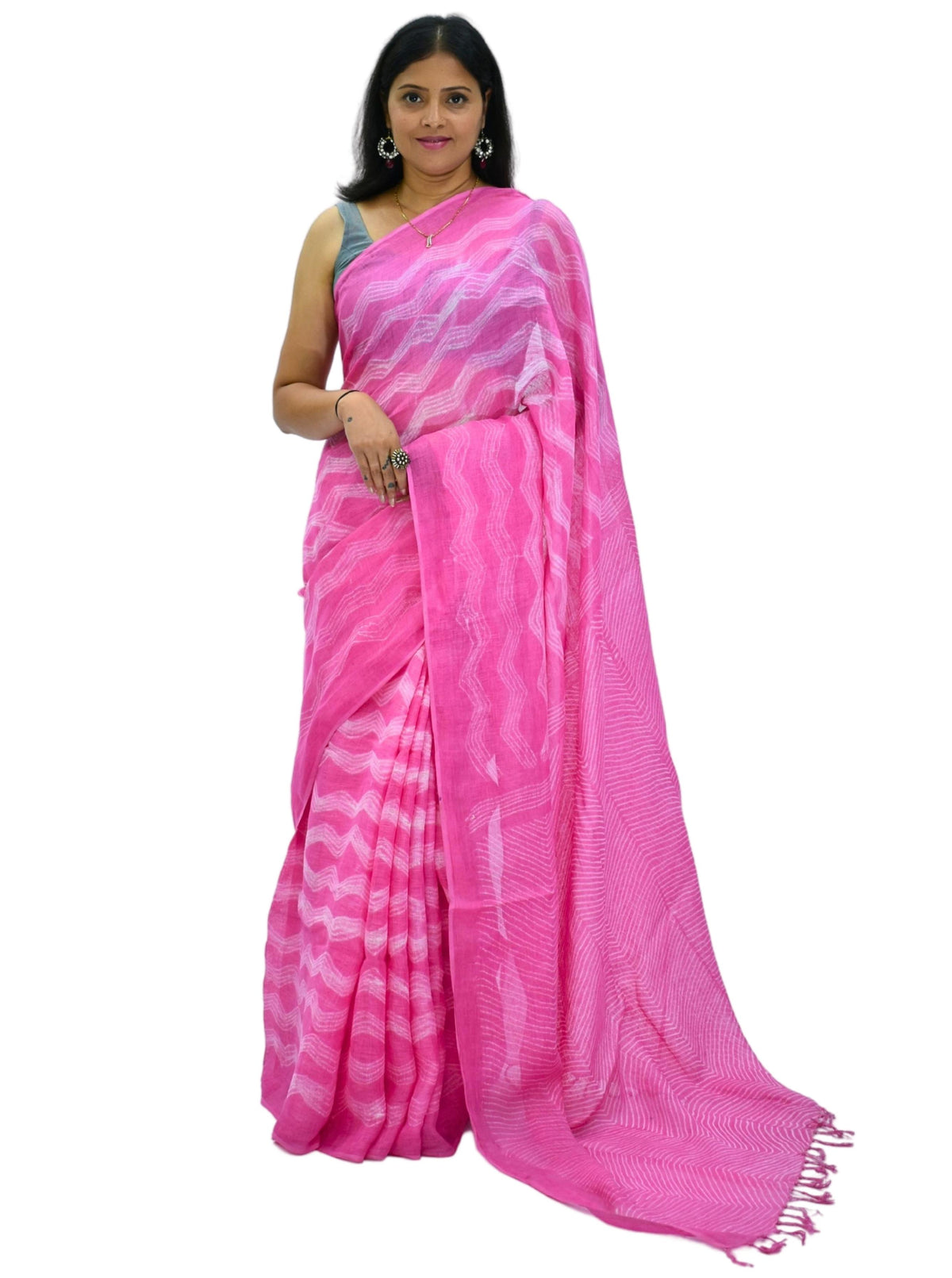Pure Handloom Linen Beige Brown Saree