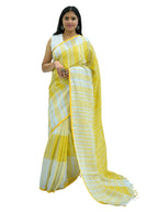 Pure Handloom Linen White & Yellow Saree