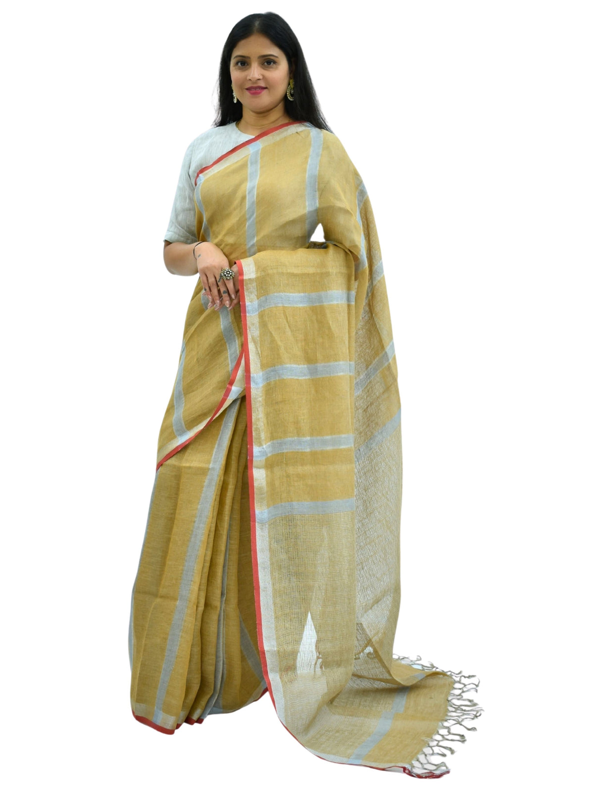 Pure Handloom Brown Linen Saree