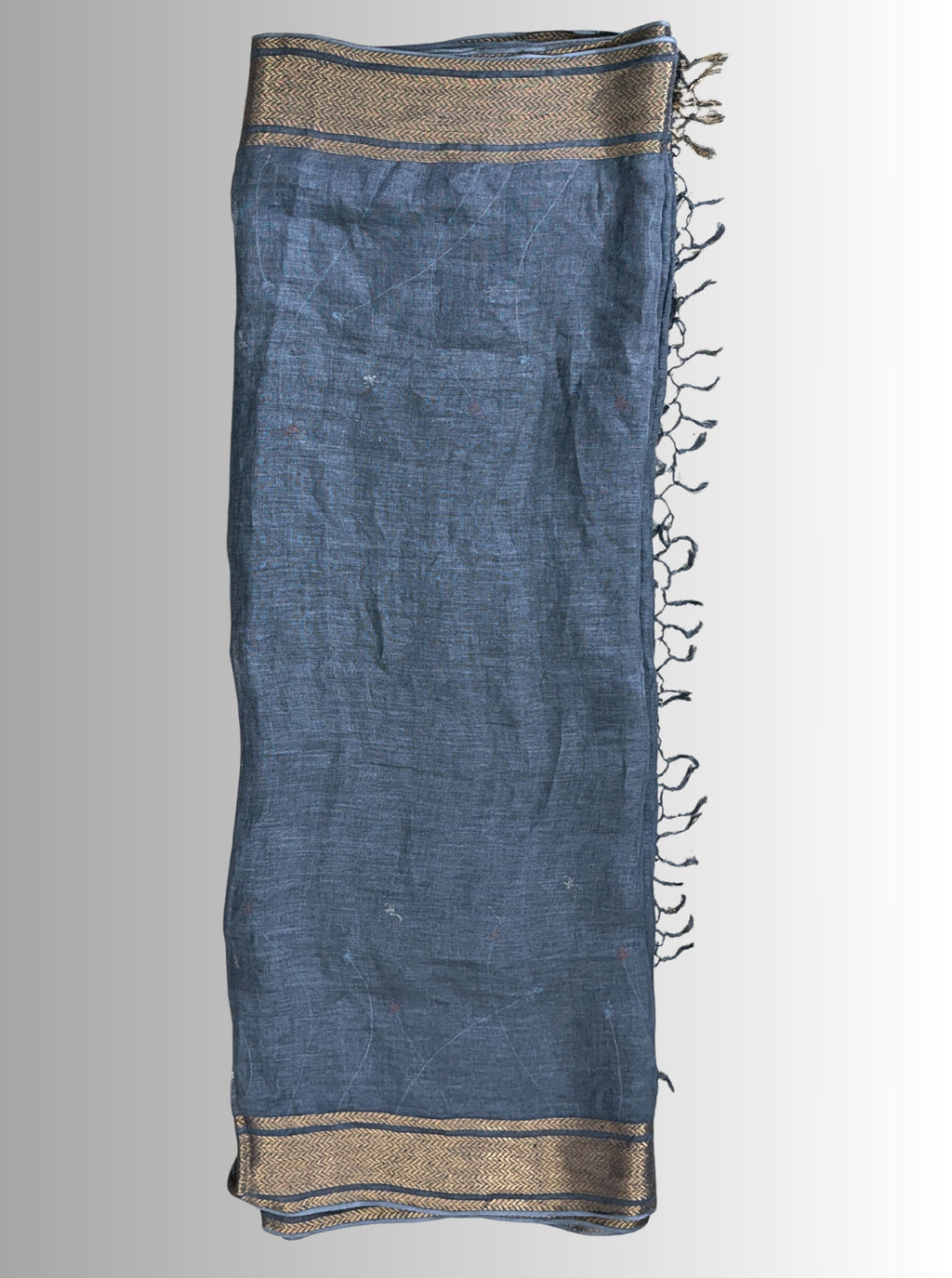 handloom linen Grey saree with jaal work hand embroiedry