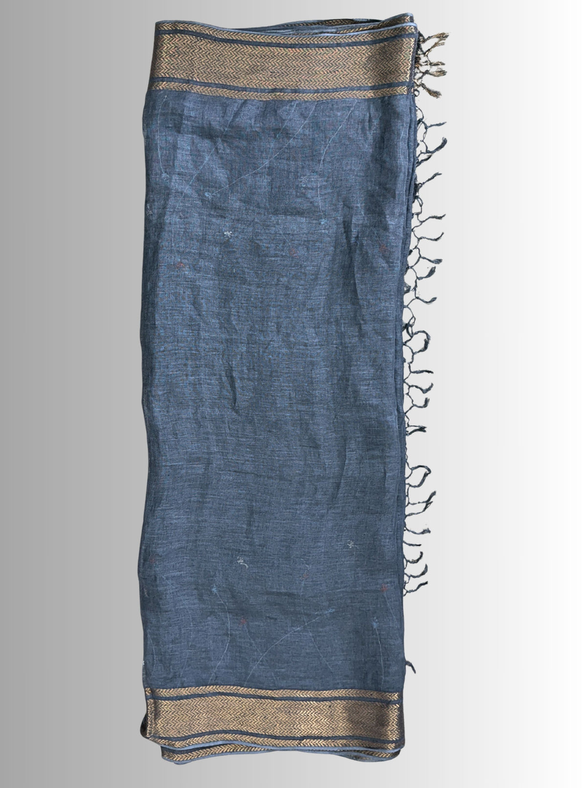 handloom linen Grey saree with jaal work hand embroiedry