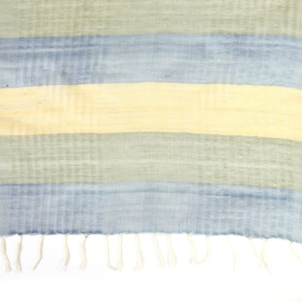 Organic Cotton Handloom Yellow, Blue & Green Striped Stole