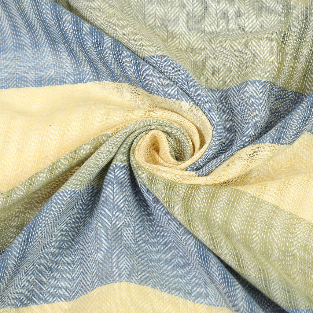 Organic Cotton Handloom Yellow, Blue & Green Striped Stole