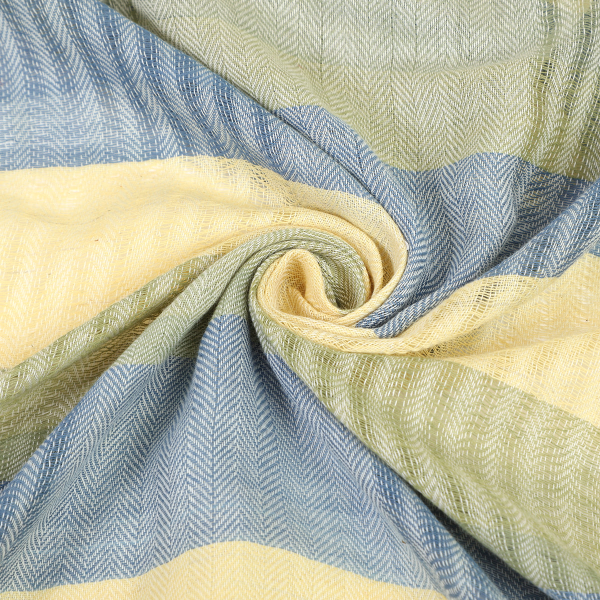 Organic Cotton Handloom Yellow, Blue & Green Striped Stole