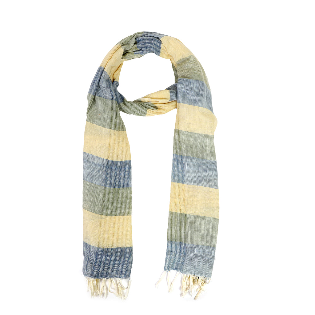 Organic Cotton Handloom Yellow, Blue & Green Striped Stole